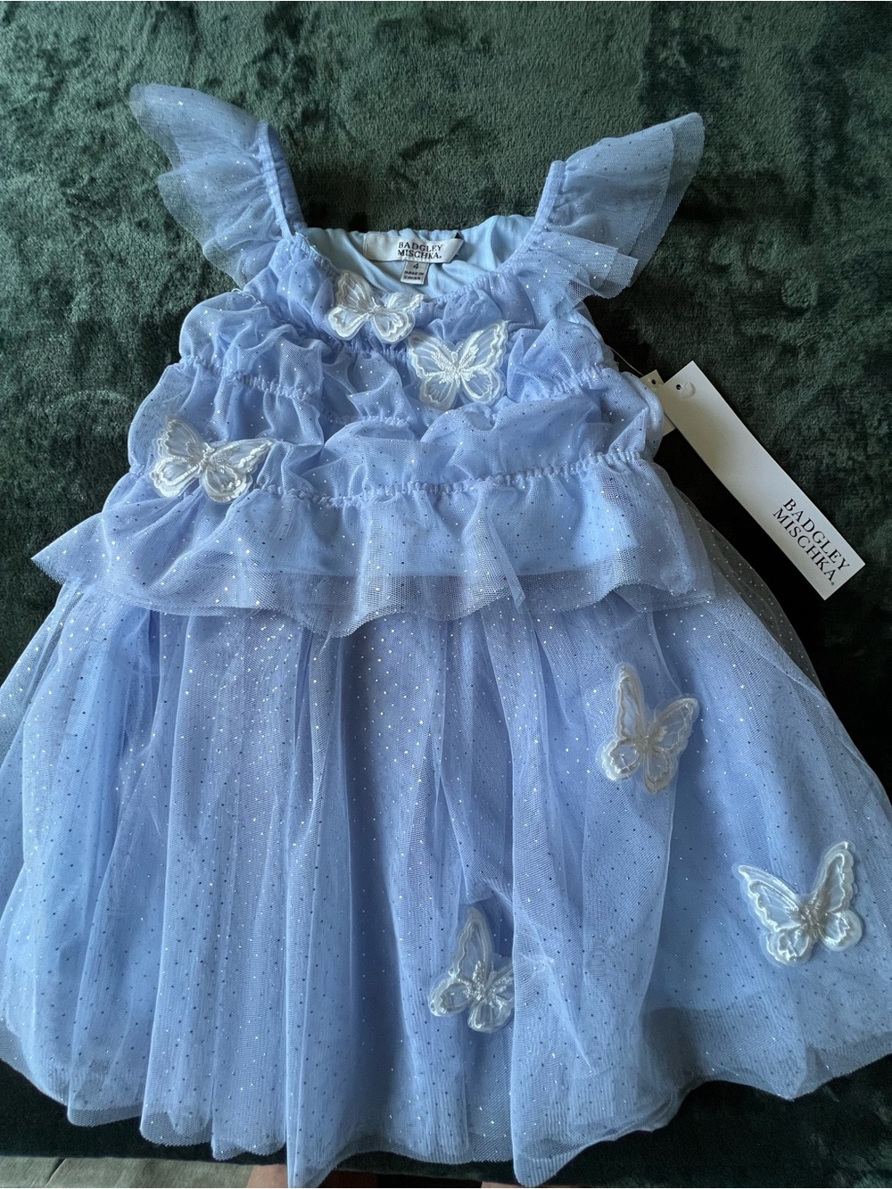 Badgley Mischka Powder Blue Tulle Butterfly Dress